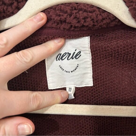 Aerie Cloud Sherpa Oversized Pullover Maroon Burgundy Red Sweatshirt Size XXL - Picture 3 of 6